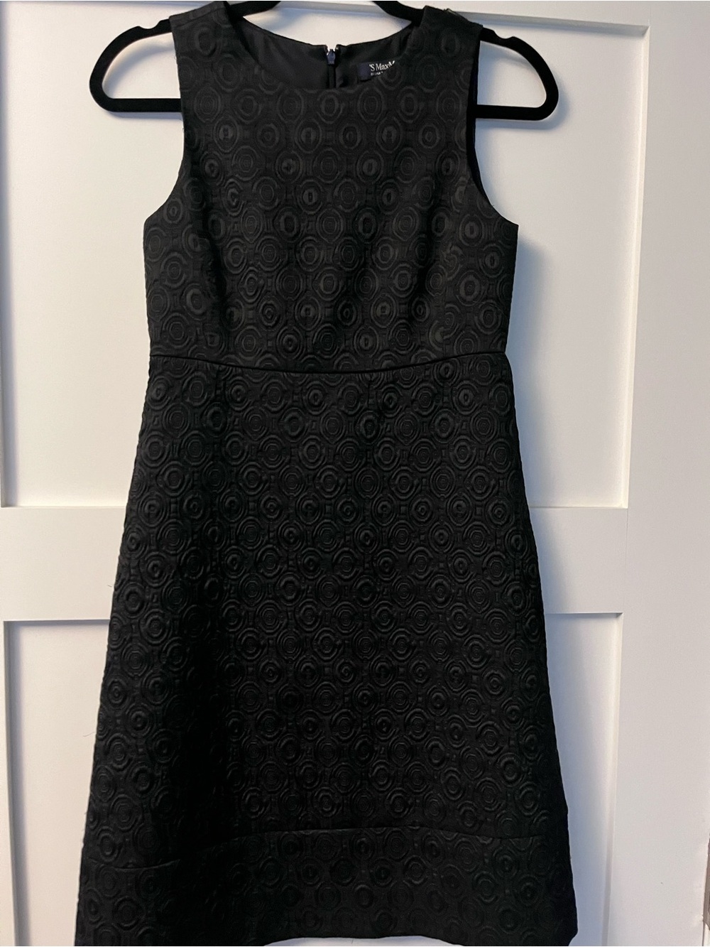 'S Max Mara Black Textured Jacquard Fit & Flare Dress Size 2